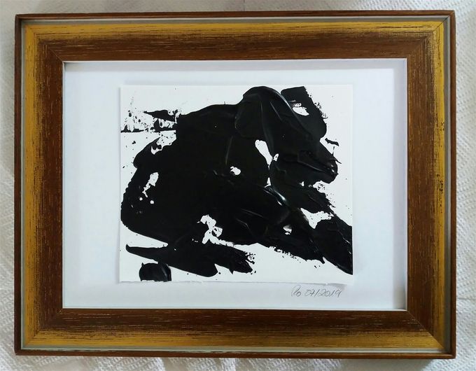 ONE OF A KIND. (Series: BACK TO BLACK.) Acrylic on paper, H15xW17cm, framed H25xW32cm