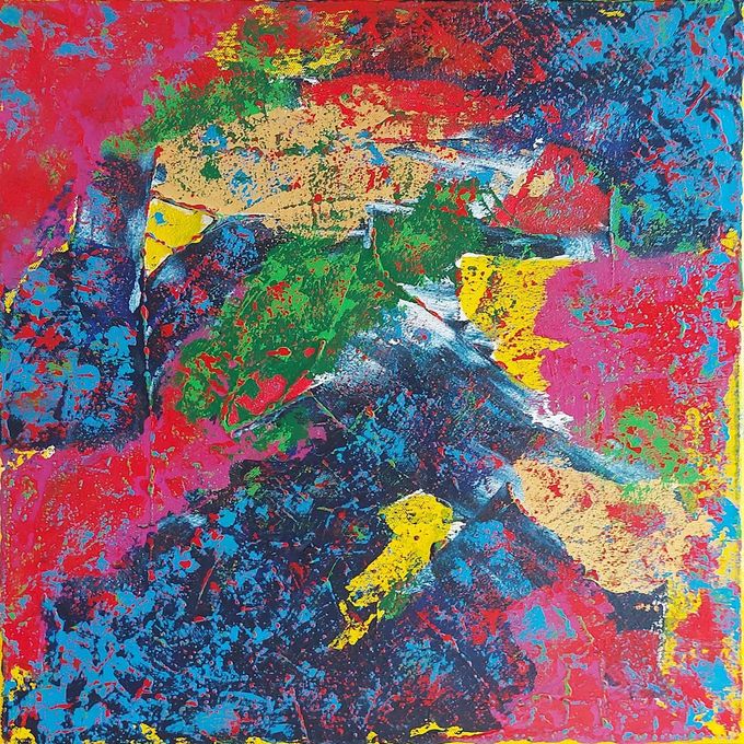 GOLDEN SLUMBERS. (I) Acrylic, modelling paste and gold paint on canvas, 50x50x4cm