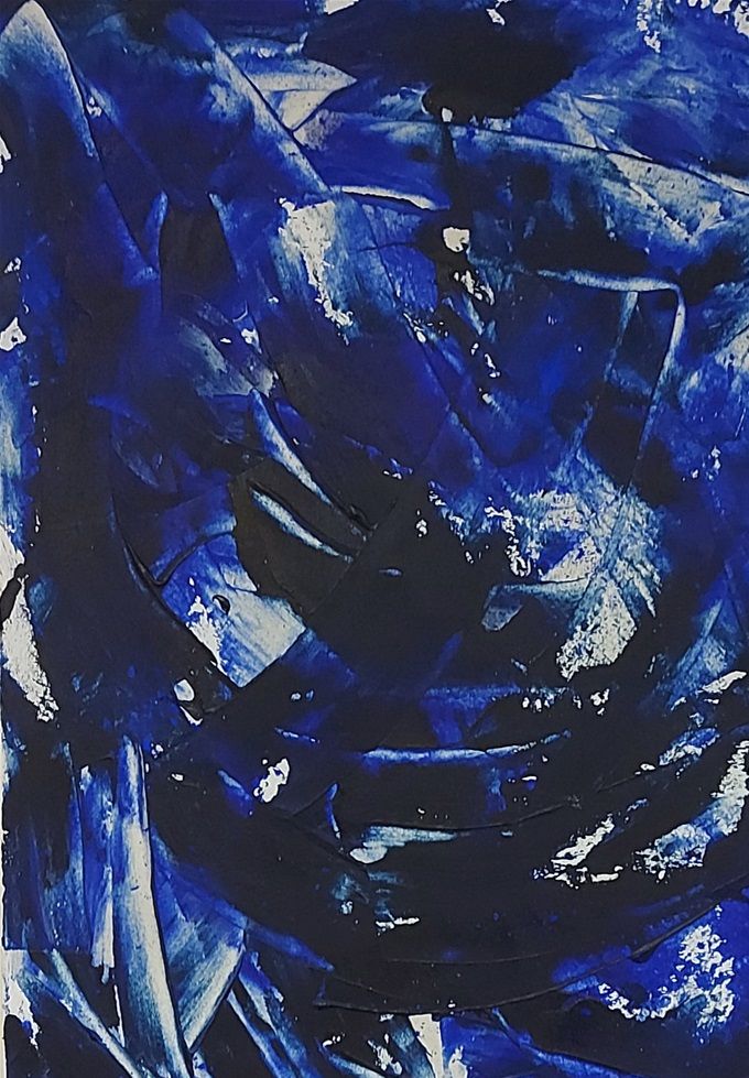 NIGHT SKY OVER BERLIN. Acrylic, rough structure paste and pigments on canvas, 100x70cm